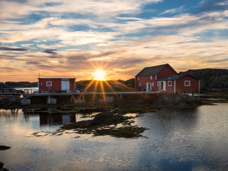 Sunrise over fishing stages on Change Islands