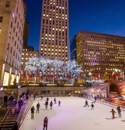 ice skaters at rink at rockefeller center
