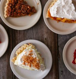 whole pies sitting on table