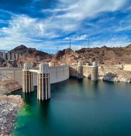 deep blue green water in the hoover dam