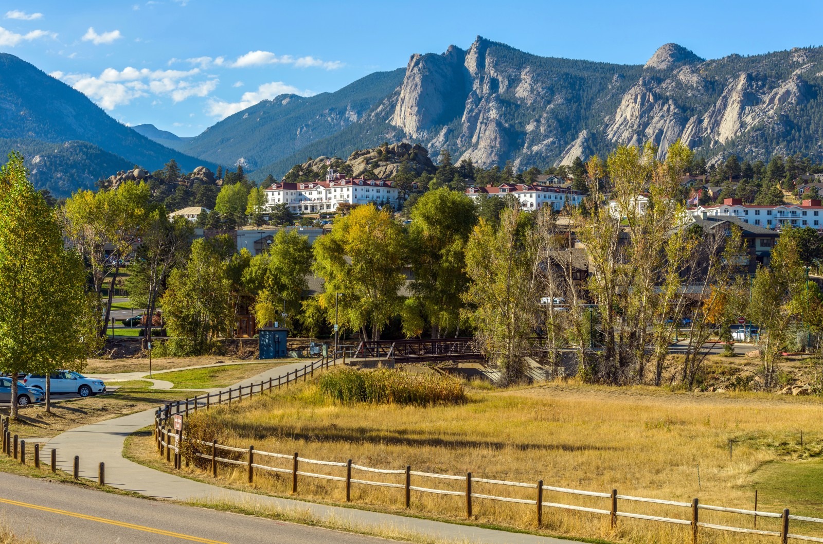 The winding road to The Stanley Hotel in Estes Colorado