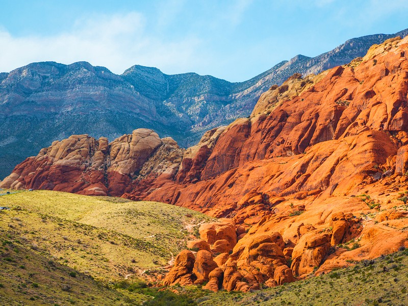 Rocky desert landscape at sunset, Red Rock Canyon National Recreation Area