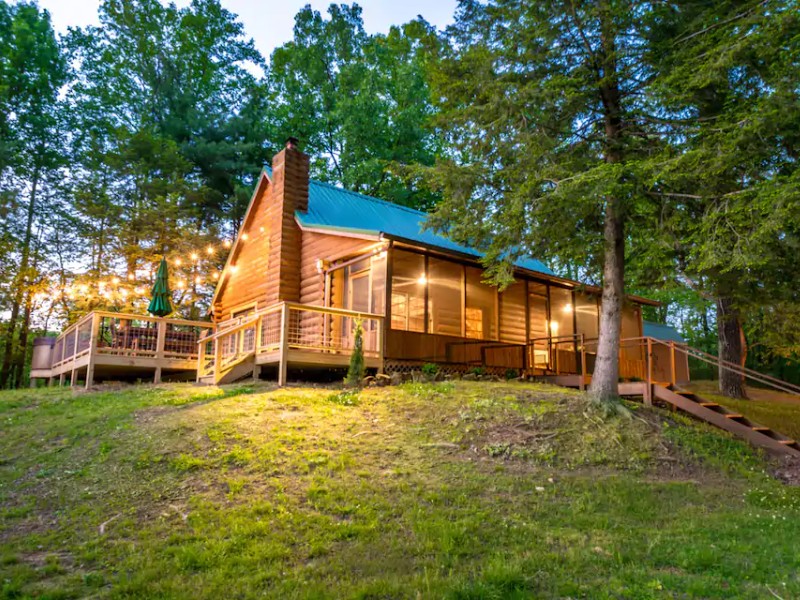 Log Cabin + Guest House on a Pond with Hot Tub, Terre Haute