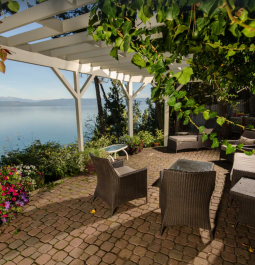 Covered patio overlooking Flathead Lake