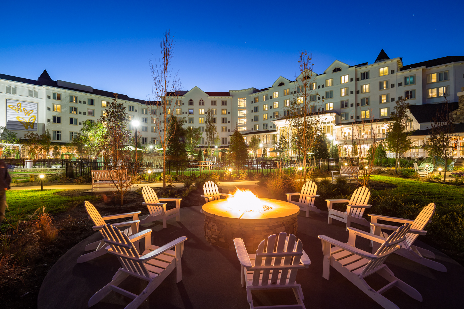 Families can roast marshmallows and make s'mores around the outdoor fire pit.