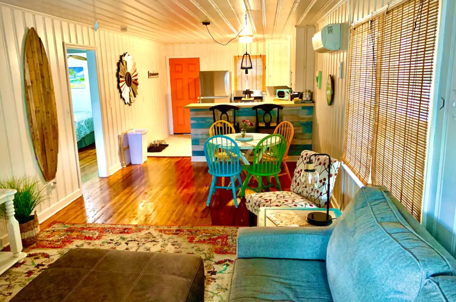 This beach cottage is both colorful and rustic