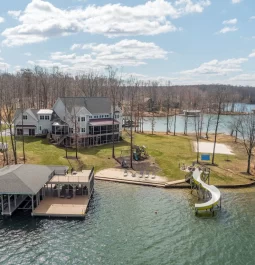 Lake house with slide into the lake