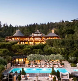Luxurious hotel with a swimming pool in the forest